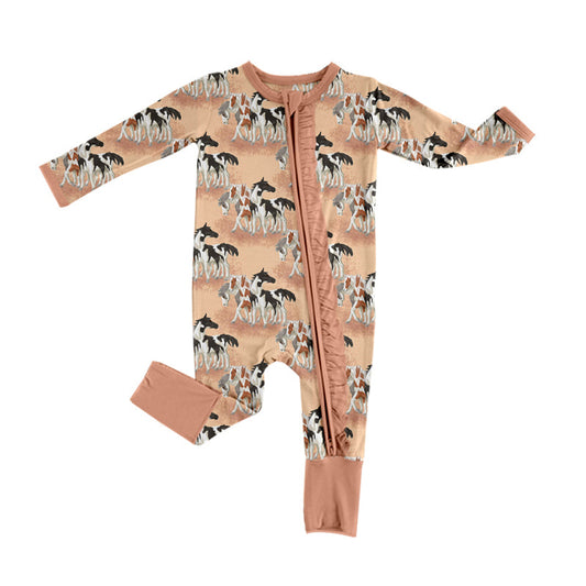 Baby Girl Infant Western Horses Zipper Romper