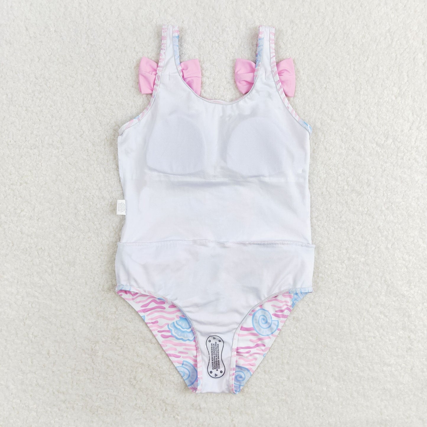 Baby Girl Pink Sea Shell Ruffle One Piece Bows Swimsuit