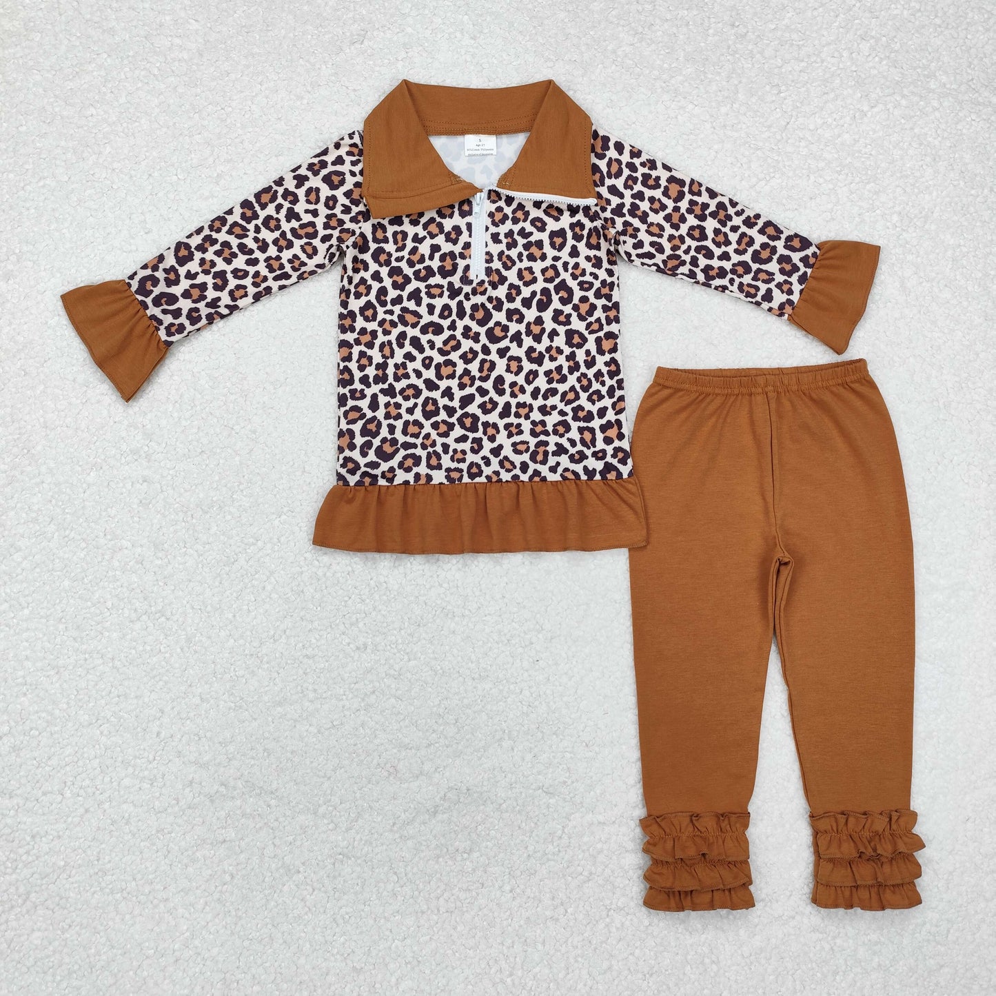 Baby Girl Long Sleeves Leopard Zipper Shirt Cotton Pants Clothes Set