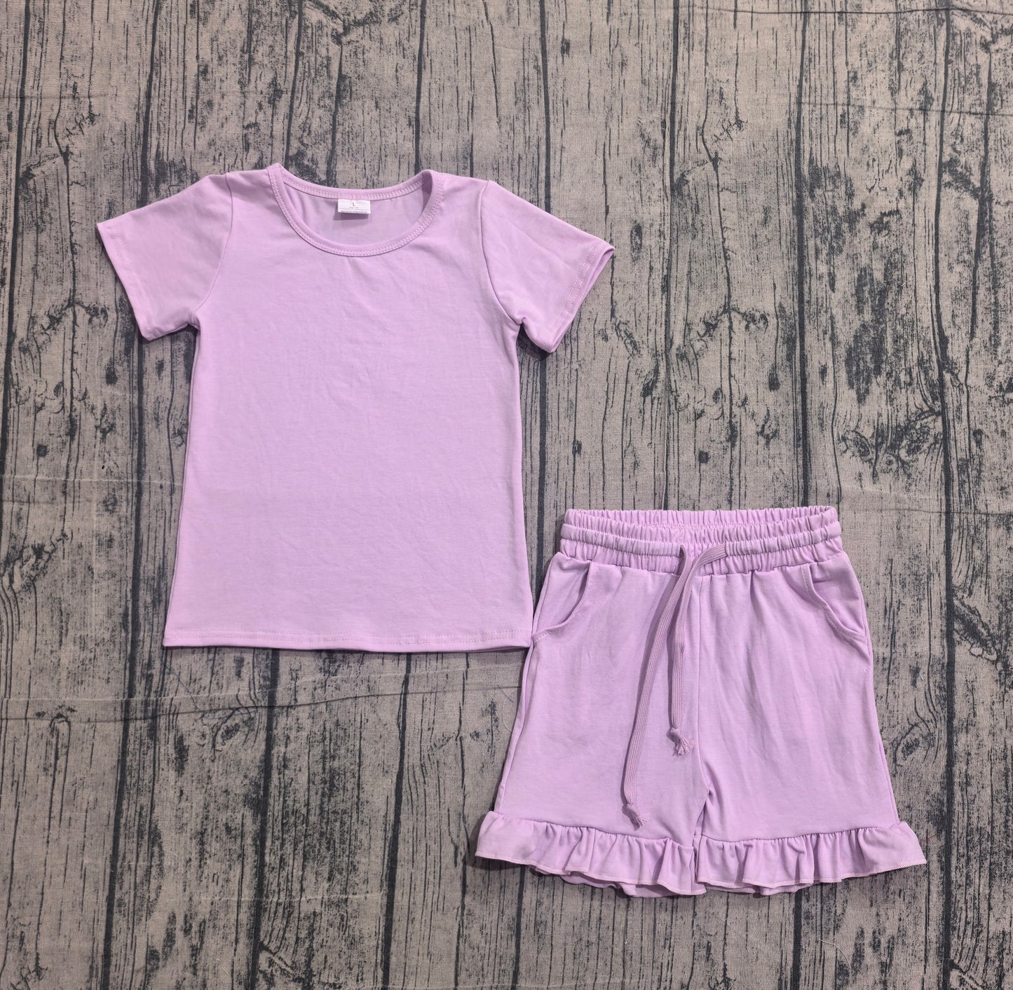 Baby Girls Short Sleeves Lavender Tops Ruffle Shorts Summer Clothes Set RTS