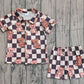 Baby Kids Toddler Short Sleeves Bear Checked Buttons Shirt Shorts Pajamas Set RTS