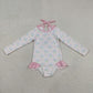 Baby Girls Kids Long Sleeves Bows Flower Pink Ruffle One-piece Swimsuit RTS