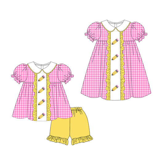 ( Moq 5 Each Style ) Sibling Baby Girls Kids Short Sleeves Pencil Back to School Dress Set Clothes