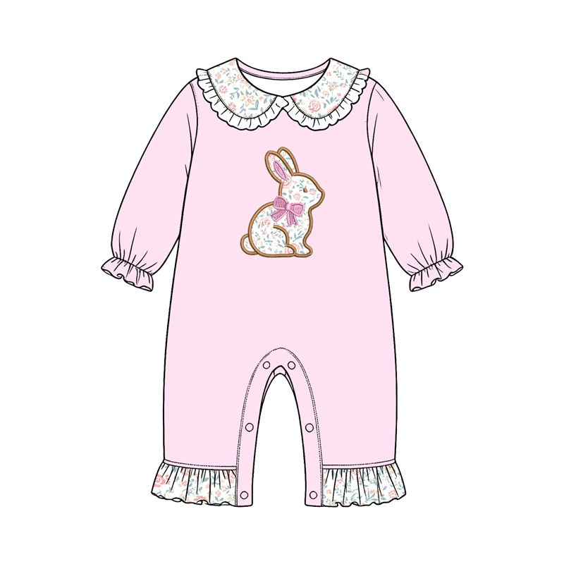 ( Moq 5 ) Preorder Baby Girls Infant Rabbit Easter Floral Ruffle Pink Romper Clothes