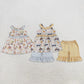 Sibling Baby Girls Kids Farm Animals Flower Ruffle Tops Plaid Shorts Summer Clothes Sets RTS