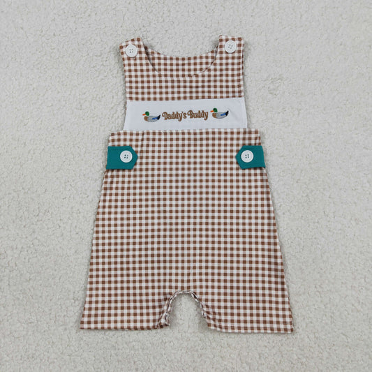 Baby Boys Sleeveless Embroidery Ducks Daddy Buddy Plaid Romper RTS