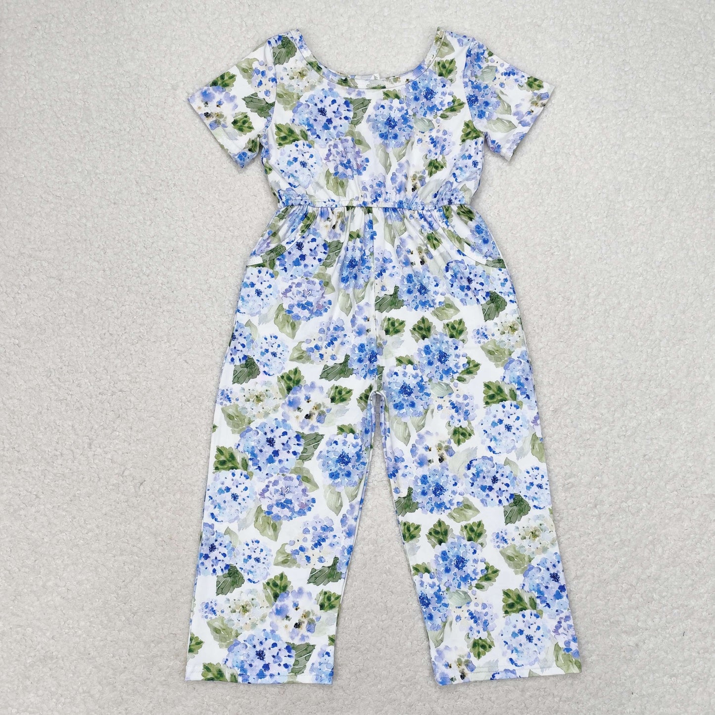 Baby Girl Short Sleeves Flower Pockets Pants Jumpsuit