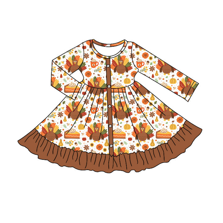 Moq 5 Baby Girls Turkey Thanksgiving Ruffle Knee Length Dress