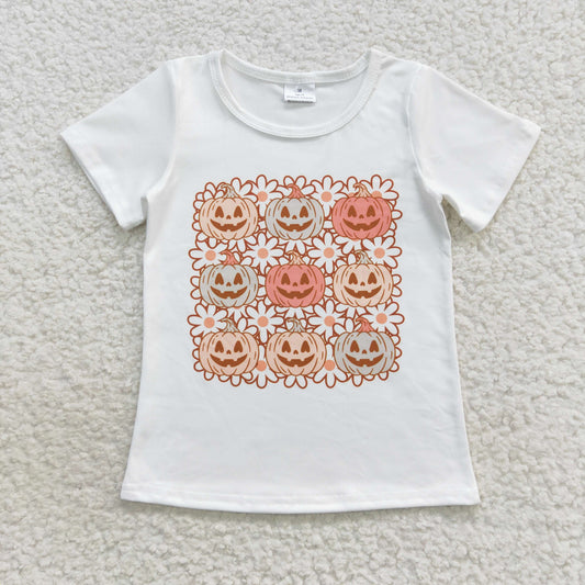 Baby Girl Halloween Short Sleeves Pumpkin Flower Shirt