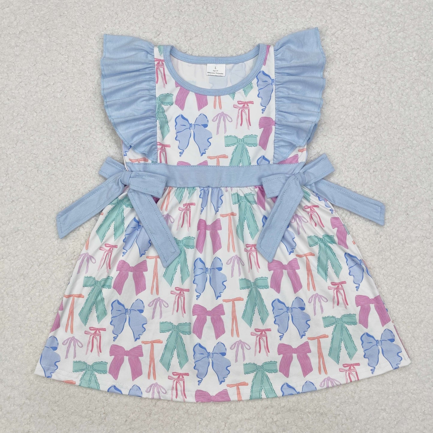 Baby Girl Short Sleeves Bows Knee Length Ruffle Dress