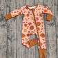 Girls Kids turkey Pumpkin Bows Fall Thanksgiving Zipper Sleeper Romper RTS