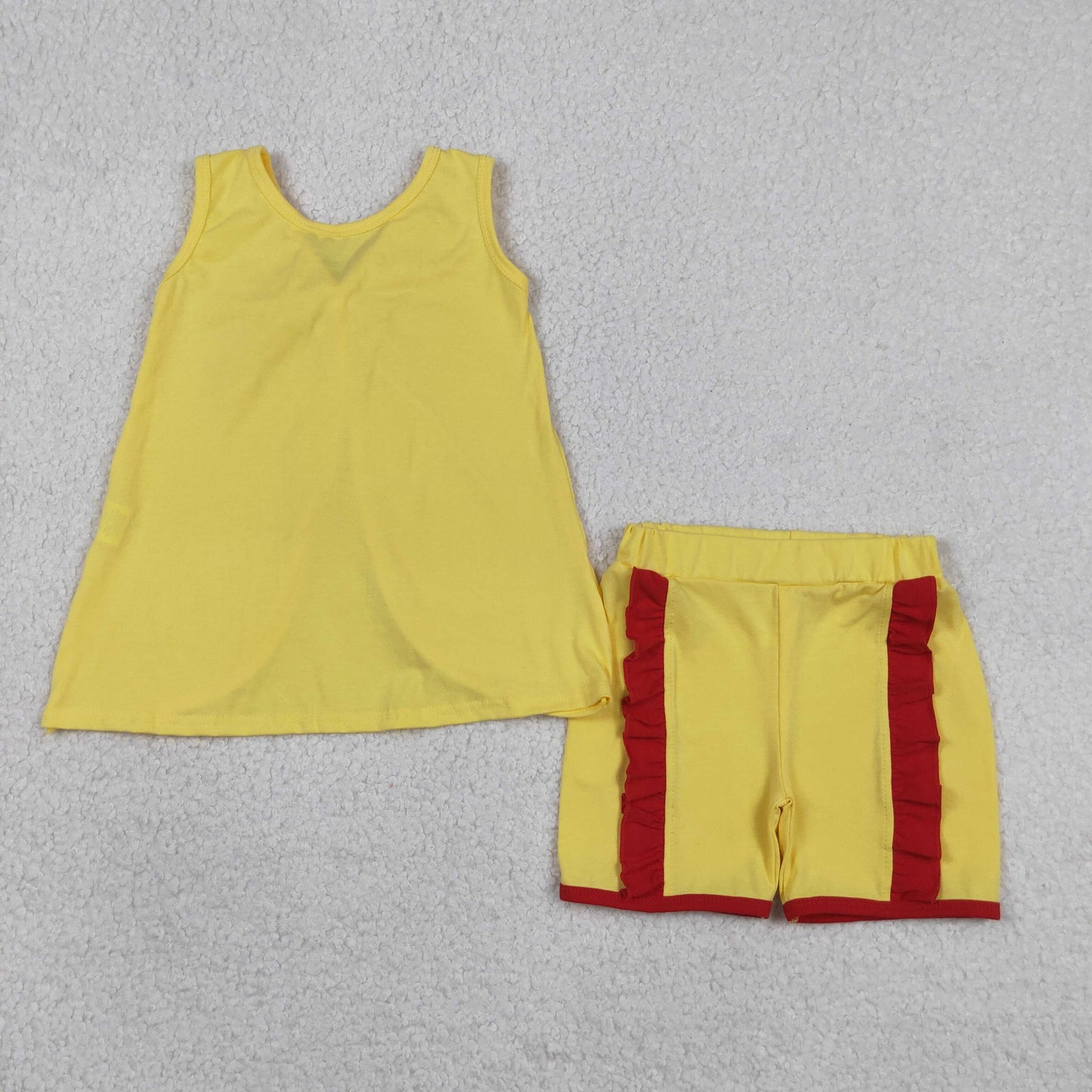 Baby Girls Yellow Sleeveless Red Bows Tops Ruffle Shorts Set Clothes RTS