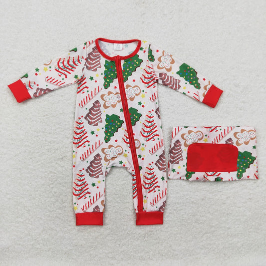 Baby Boy Long Sleeves Christmas Tree Cake Bamboo Zipper Romper