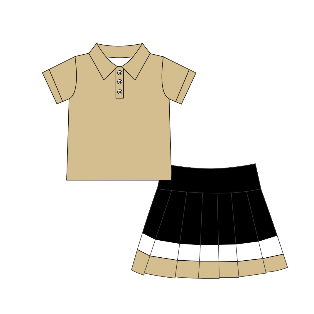 ( Moq 5 ) Preorder Baby Girls Kids Khaki Buttons Shirt Skirt Shorts Yoga Active Set Clothes