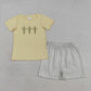 Baby Boys Kids Short Sleeves Embroidery Crosses Shirt Plaid Shorts Easter Clothes Set RTS