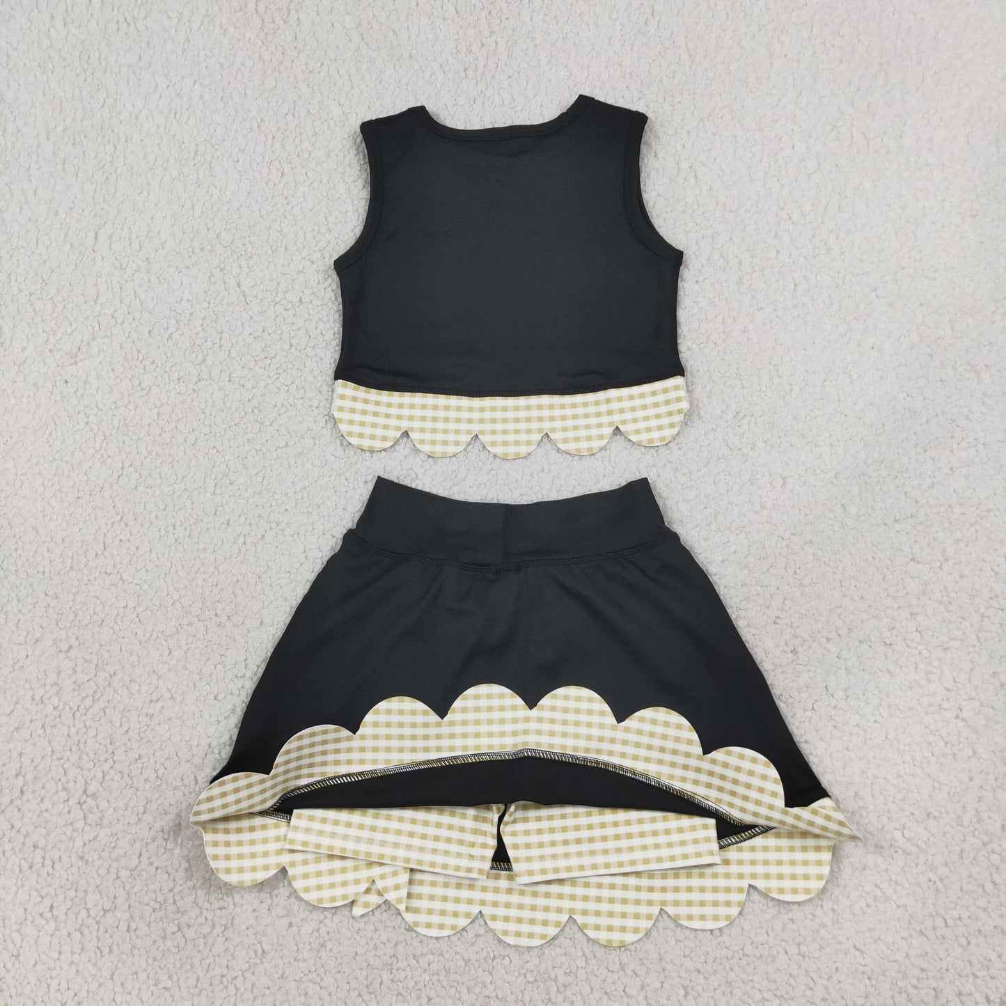 Baby Girls Kids Scallop Black Shirt Bows Skirt Shorts Set Yoga Active Clothes RTS
