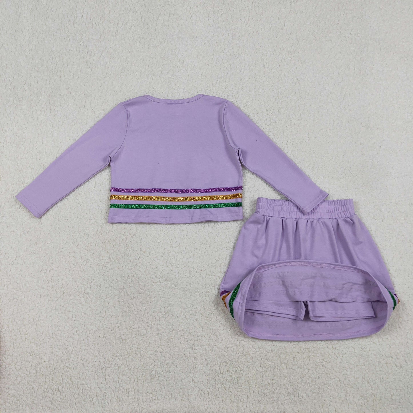 Baby Girls Purple Long Sleeves Stripes Shirt Skirt Mardi Gras Clothes Set RTS