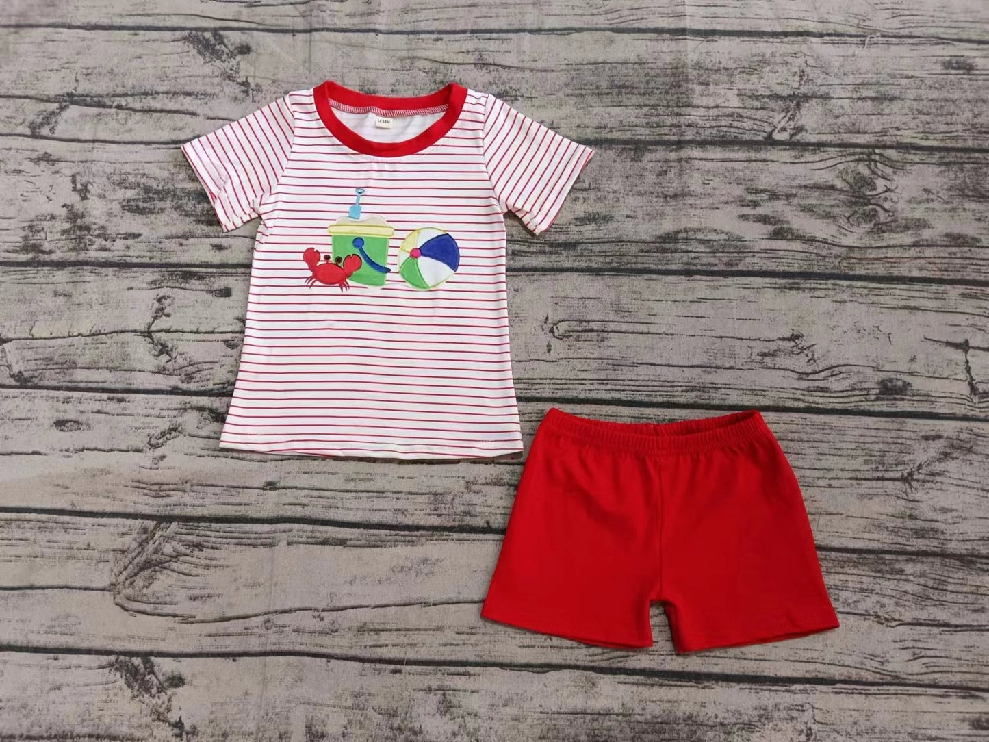 Baby Boy Short Sleeves Crab Stripes Shirt Red Shorts Set ( Moq 5 )