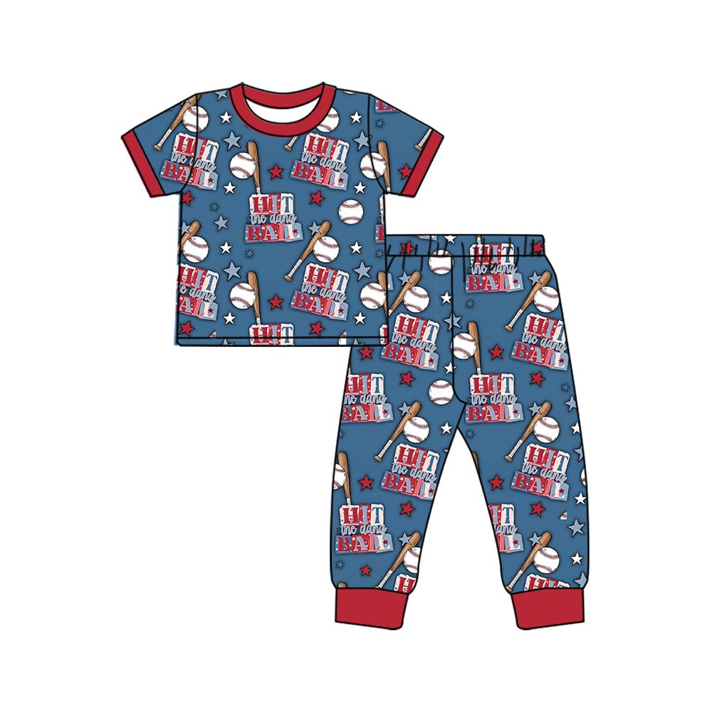 ( Moq 5 ) Preorder Baby Boys Kids Short Sleeves Baseball Shirt Pants Set Pajamas Clothes