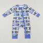 Baby Boy Long Sleeves Blue Stripes Ducks Zipper Bamboo Romper