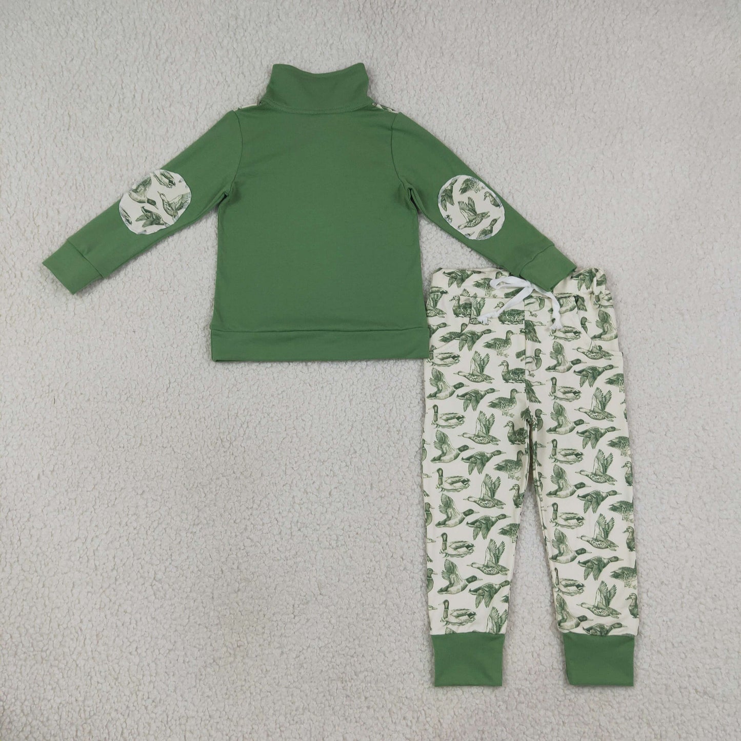 Baby Boys Kids Long Sleeve Zipper Pullover Ducks Pockets Jogger Set Green Clothe RTS
