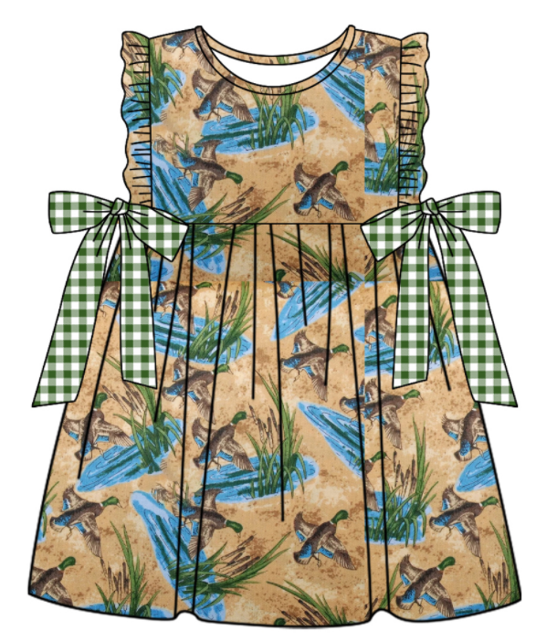 Baby Boy Girl Ducks Bows Sibling Matching Green Dress Romper Clothes Set ( Moq 5 Each style )