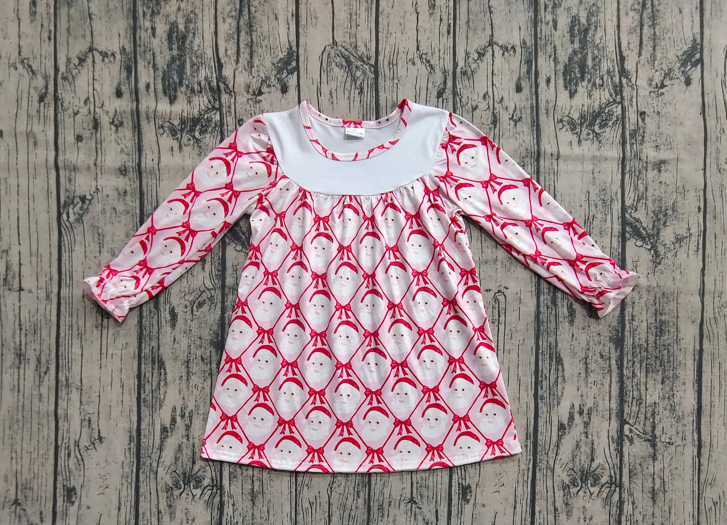 Baby Girl Long Sleeves Red Blows Santa Christmas Knee Length Dress RTS