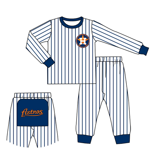 Baby Boy Long Sleeves Blue Striped Shirt Pants Team Pajamas Set