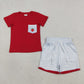 Baby Boys Short Sleeves Strawberry Red Shirt Plaid Pockets Shorts Clothes Set