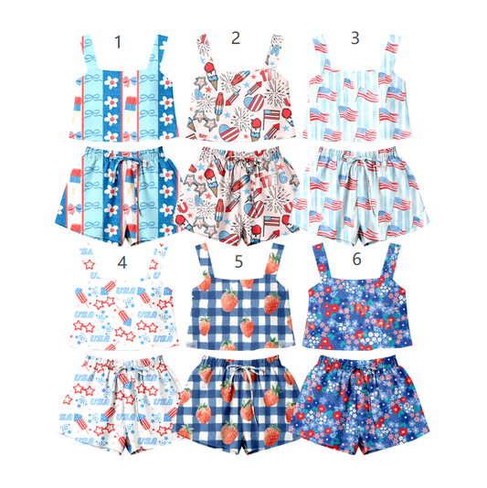 ( Moq 5 Each Style ) Sibling Baby Girls Kids Sleeveless Tops Shorts 4th of July Sets Summer Clothes