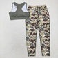 Adult Women Green Vest Camo Pants Yoga Sports Set