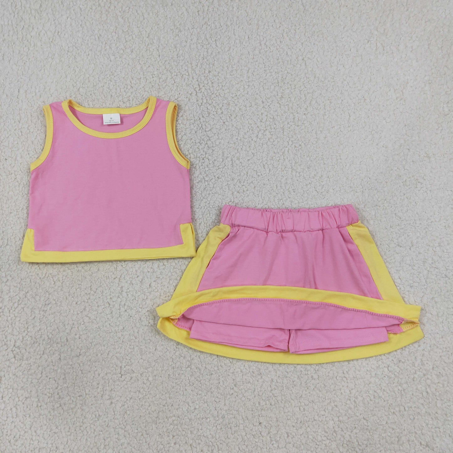 Baby Girls Kids Sleeveless Shirt Skirt Shorts Cotton Pink Set Clothes RTS