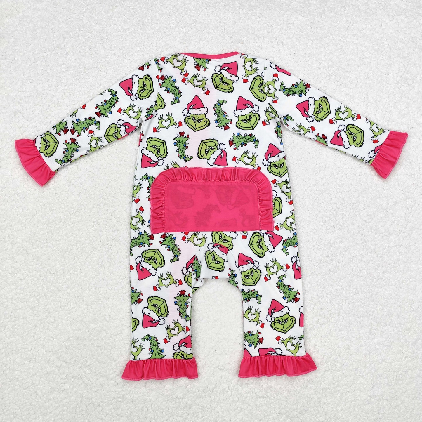 Baby Girl Long Sleeves Christmas Green Face Hearts Romper