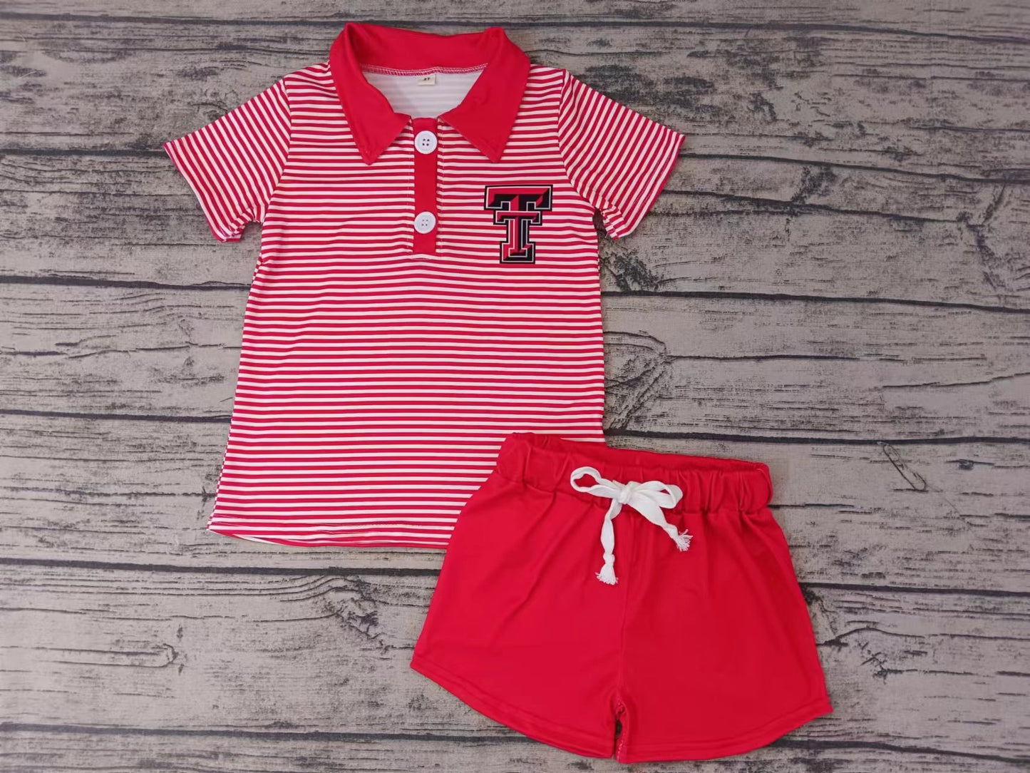 Baby Boy Short Sleeves Stripes Shirt Red Shorts Team Outfit Moq 5