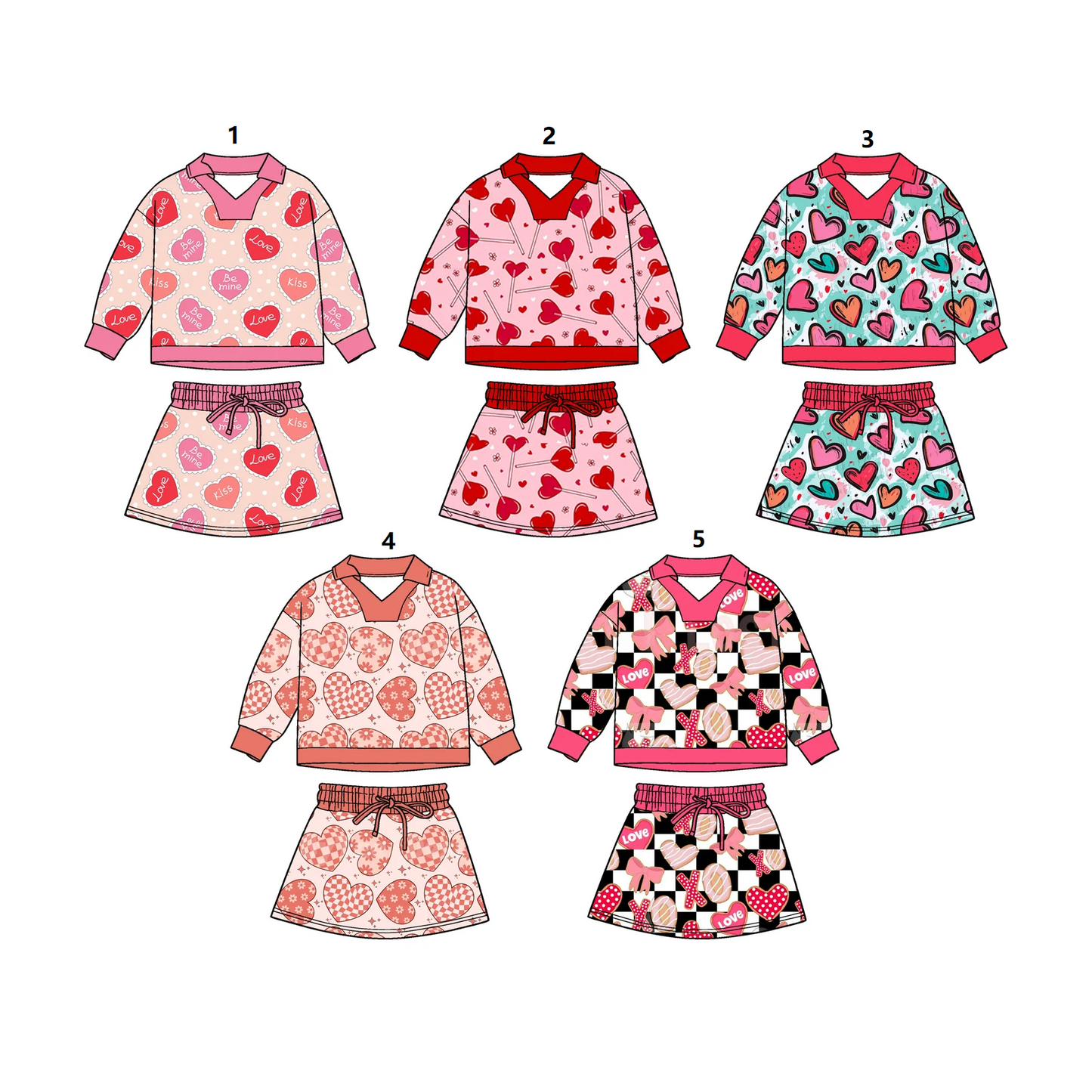 ( Moq 5 Each Style ) Baby Girls Toddler Long Sleeves Hearts Shirt Skirt Shorts Sibling Valentine's Sets