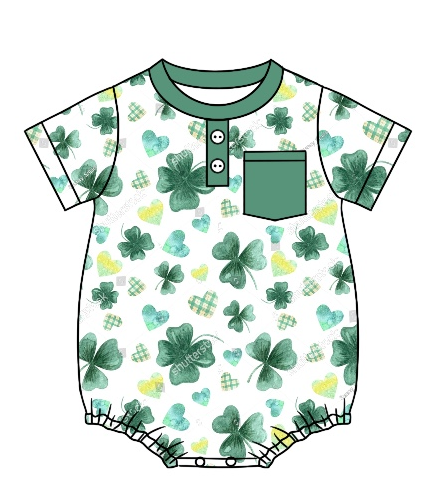 Baby Boy Girl Short Sleeves St. Patrick's Day Leaf Heart Sibling Matching Dress Romper Blue Clothes Set Moq 5 Each style