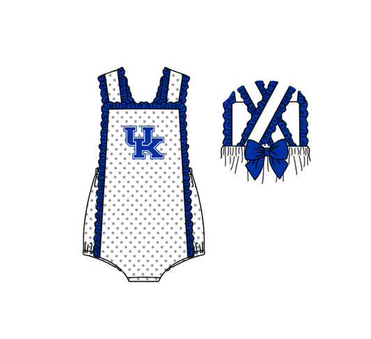 ( Moq 5 ) Baby Girls Kids Sleeveless UK Dots Blue Bows Team Romper