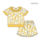 ( Moq 5 ) Preorder Baby Girls Kids Short Sleeves Yellow Pencil Shirt Shorts Set Back to School Clothes