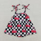 Baby Girls Kids Bows Sleeveless Cherry Black Checked Summer Bubble Romper RTS