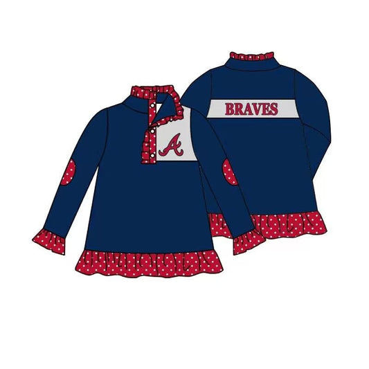 Baby Girl Braves Team Navy Buttons Pullover Shirt