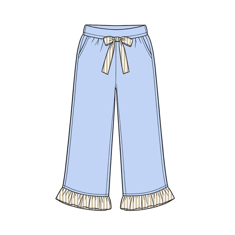 ( Moq 5 ) Baby Girls Kids Pockets Bows Pants Bottoms Blue Clothes
