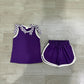 Baby Girls Kids Sleeveless Purple Checked Bows Shirt Shorts Set Summer Clothes RTS