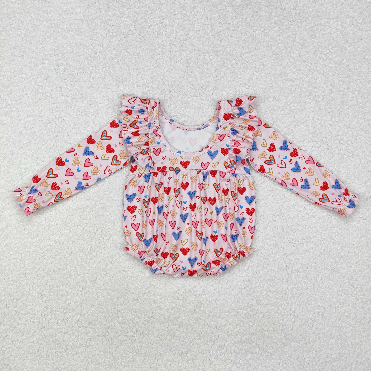 Baby Girl Infant Long Sleeves Valentines Hearts Bubble Romper