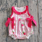 Baby Girls Infant Sleeveless Strawberry Pink Bows Bubble Romper RTS