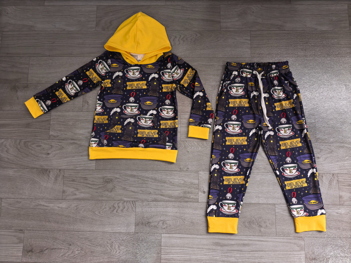 ( No moq ) Preorder Baby Boys Kids Cups Hoodie Pullover Pockets Pants Christmas Set Clothes