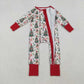 Sibling Baby Boys Christmas Trees Soldiers Gifts Top Pants Pajamas Sets Zipper Footie Rompers