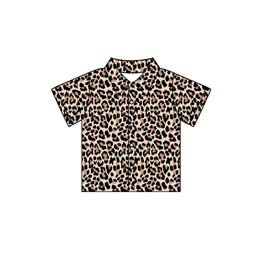 Baby Boy Leopard Short Sleeves Buttons Shirt Tops Moq 5