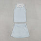 Baby Girls Sleeveless Blue Plaid Buttons Tops Skirt Shorts Yoga Clothes Set RTS