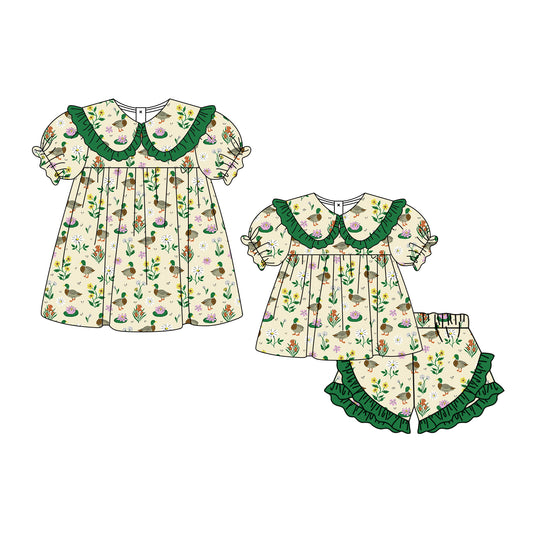 ( Moq 5 Each Style ) Baby Girls Kids Flower Ducks Short Sleeves Sibling Summer Dress Set