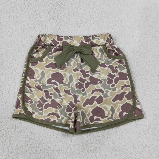 Baby Girls Kids Green Bow Camo Pockets Shorts Bottoms Clothes RTS